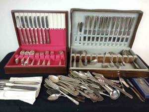lot 333 image: Two Wood Storage Chests with Silverware