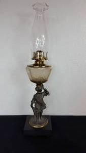 lot 97 image: Antique Kerosene Figural Composite Lamp