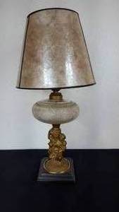 lot 102 image: Antique Kerosene Figural Composite Lamp