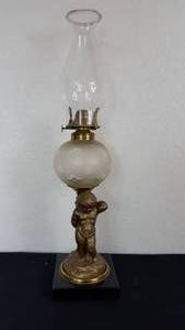 lot 43 image: Antique Kerosene Figural Composite Lamp