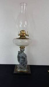 lot 56 image: Antique Kerosene Figural Composite Lamp