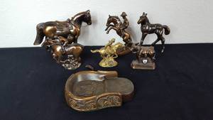 lot 70 image: Vintage Metal Copper Plated Horse Statues