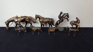 lot 71 image: Vintage Metal Copper Plated Horse Statues