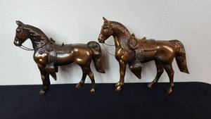 lot 72 image: Vintage Metal Copper Plated Horse Statues