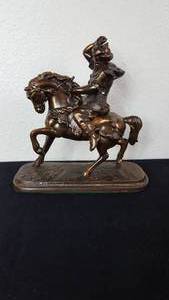 lot 76 image: Antique Spelter Horse and Rider Clock Topper