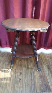 lot 81 image: Antique Barley Twist Occasional Table with Glass Ball & Claw Foot
