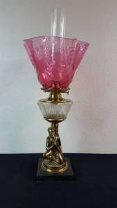 lot 2 image: Antique Kerosene Figural Composite Lamp