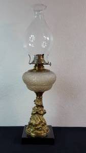 lot 8 image: Antique Kerosene Figural Composite Lamp