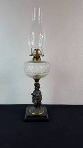 lot 9 image: Antique Kerosene Figural Composite Lamp