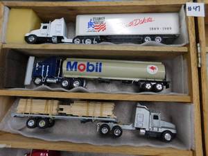 Wood Display Case with Diecast Tractor Trailers, Boats, Cars