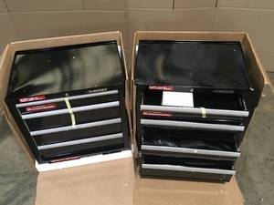 Lot of 2 Assorted Husky 26.5 in. W x 18 in. D Standard Duty 4-Drawer Rolling Tool Cabinet in Gloss Black Customer Returns See Terms on Auction