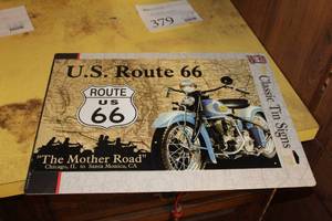 lot 382 image: Route 66 The Mother Road Motorcycle Classic Tin Sign (in original packaging)
