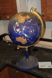 lot 367 image: Precious Stone Inlay World Globe with Blue Stand