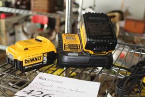 lot 426 image: DeWalt DCB115 12V20V Max Lithium Ion Cordless Tool Battery Charger with (2) DeWalt 20V Max Lithium Ion Batteries