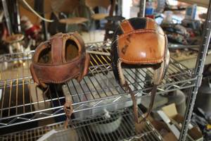 lot 585 image: Lot of (2) Vintage Leather Football Helmets