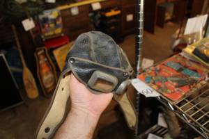lot 605 image: Vintage 6-78 Leather German Motorcycle HelmetAviator Hat
