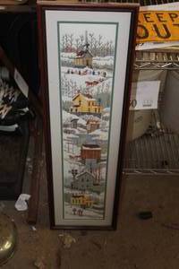 lot 670 image: Homes Woven Together Signed Needlepoint Wall Art , Wood FrameDouble Matte