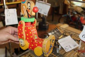 lot 682 image: Vintage Fisher-Price 777 Squeaky The Clown Childrens Clown Wooden Rolling Toy