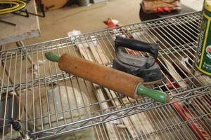lot 690 image: Lot of (2) Vintage Household Items - Rolling Pin, Iron