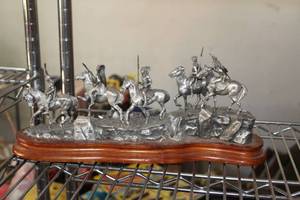 lot 723 image: 1988 Chilmark 14 Marauders Native American On Horseback Fine Pewter Table Dcor
