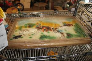 lot 731 image: Oxen and Wagons Ceramic Wall Dcor