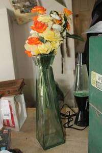 lot 808 image: Glass Flower Vase with Faux Flowers