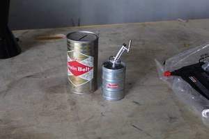 lot 341 image: Lot of (2) Coin Banks - Grain Belt Beer Can, Budweiser Beer Keg with Beer Tap