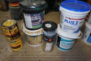 Assorted Flooring Adhesives, Wood Stains and Joint Compound