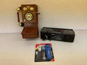 Wall Telephone, Small Boombox & Flashlight