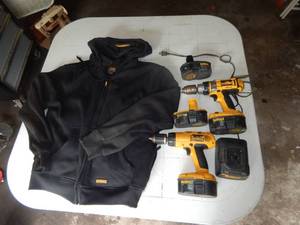 Dewalt 1220 Heated Jacket No Battery, 2-18 Volt Dewalt Drills With 2-Batteries & Charger