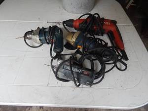 Hilti Corded Concrete Hammer Drill, Corded Black & Decker 38 Drill, Ryobi Corded Angle Grinder, Porter Cable 7301 Drill