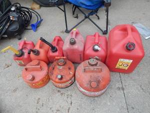 9-Gas Cans. 6-Plastic & 3-Metal