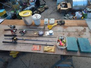 Fishing Poles, Minnow Buckets, Etc.