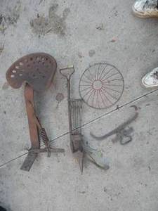 Antique Planter, Tractor Seat, Basket, Ice Tongs