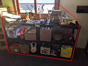 Contents of (6) Shelves - Home Dcor, Advertising, Wind Chimes, Pottery, Hardcover Books, Paperback Books and More