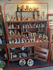 China Hutch w Contents - Figurines and More - Lexton, Enesco, Wales and More - Hutch is about 54 x 60 x 16