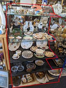 Contents of (5) Shelves - Home dcor, Plates, Silver Plated Tray and More - Shelves are 30 Wide Each