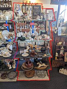 Contents of (5) Shelves - Figurines and Home Dcor - Shelves are 30 Wide Each