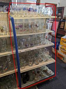 Contents of (5) Shelves - Beer Glasses, Beer Mugs, Coasters and More - Shelves are 30 Wide Each