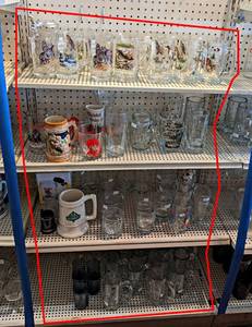 Contents of (4) Shelves - Beer Glasses, Schmidt Beer Mug Collection and More - Shelves are 30 Wide Each
