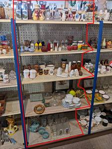 Contents of (5) Shelves - Salt & Pepper Shakers, Glassware and More - Shelves are 30 Wide Each