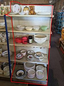 Contents of (5) Shelves - Dishes and More - Chantilly, Fire King, Corelle and More - Shelves are 30 Wide Each