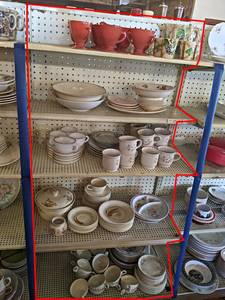 Contents of (5) Shelves - Dishes and More - Chantilly, Trade Winds, Noritake and More - Shelves are 30 Wide Each