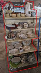 Contents of (5) Shelves - Dishes and More - Fostoria, Ironstone and More - Shelves are 30 Wide Each