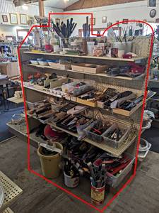 Contents of (5) Shelves - Kitchen Utensils, Knives, Gadgets and More - Shelves are 60 Long Each
