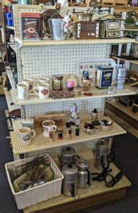Contents of (4) Shelves - Coffee Grinders, Horseshoes, Antique Shaving Brushes, Coffee Pots and More - Shelves are about 36 Long Each
