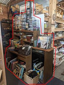 Shelves w Contents - Records, CDs, Tapes and More - Shelves are 43 x 24 x 54 and 36 x 19 x 16