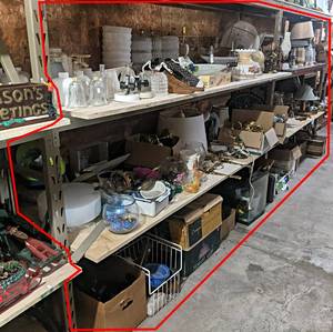 Contents of (3) Shelves - Glass Lamp Globes, Lights, Fish Bowls, Fish Tank and More - Shelves are about 6 Long each - Shelves NOT Included