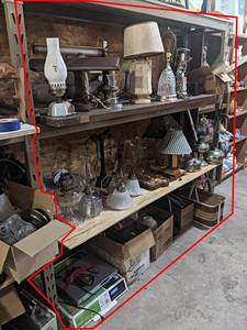 Contents of (3) Shelves - Lamps, Wall Lights, Antique Lamps and More - Shelves are about 6 Long each - Shelves NOT Included