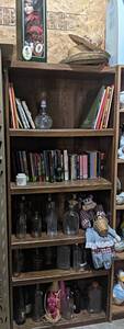 Bookshelf w Contents - Bottles, Books, Dolls and More - Shelf is about 71 x 28 x 12
